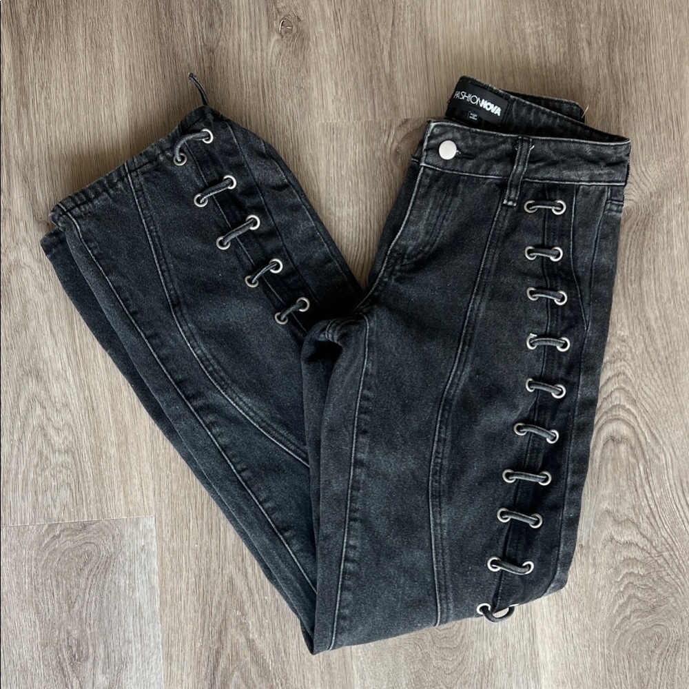 Fashion Nova Black Lace-Up Women Jeans